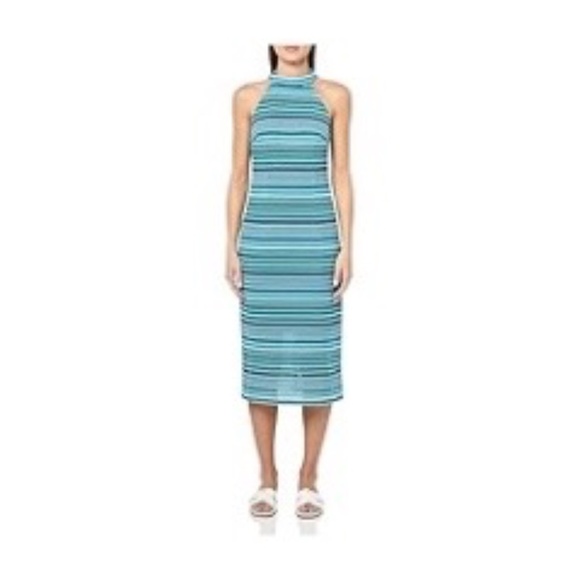 One Clothing Turquoise Blue Striped Tube Tank Maxi Stretch Dress, Size L - Picture 6 of 7